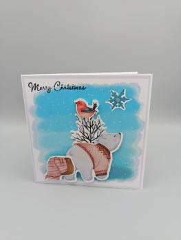 Handgemachte Weihnachtskarte „Winterbär mit Baum“